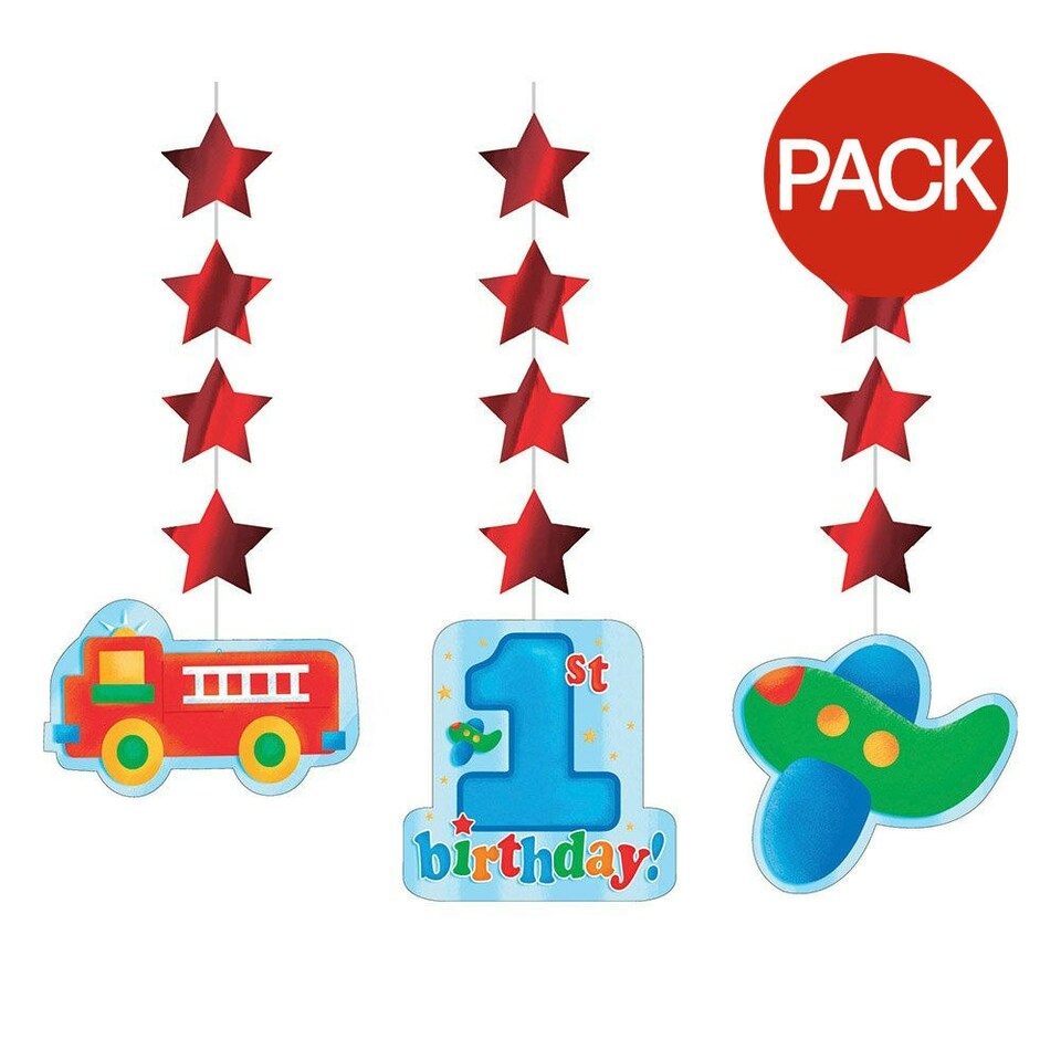 Creative Party Cut Out 1st Birthday Hanging Decoration (Pack of 3) - Red/Blue/Green - One Size