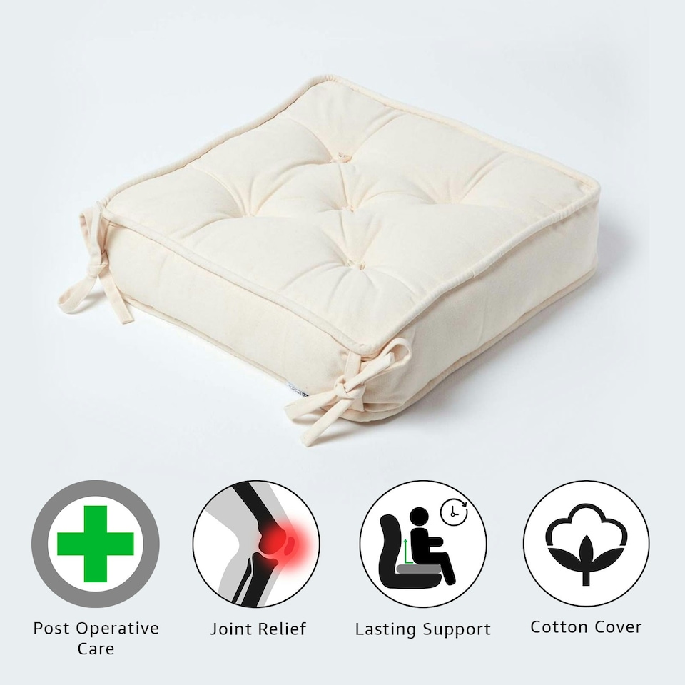 image 1 of Homescapes Cream Cotton Dining Chair Booster Cushion Cream