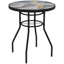 Outsunny Garden Table with Glass Printed Design for Outdoor, Multicolour