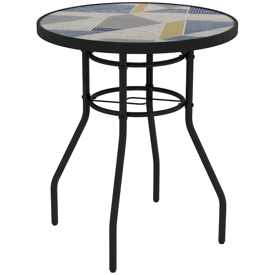 image 1 of Outsunny Garden Table with Glass Printed Design for Outdoor, Multicolour