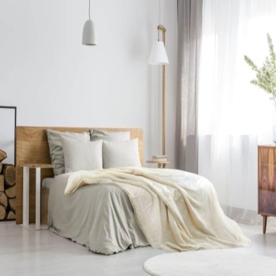 image 1 of Nordic Collection Super Cosy Fleece Blanket in Cream (50" x 60") Cream | Cream