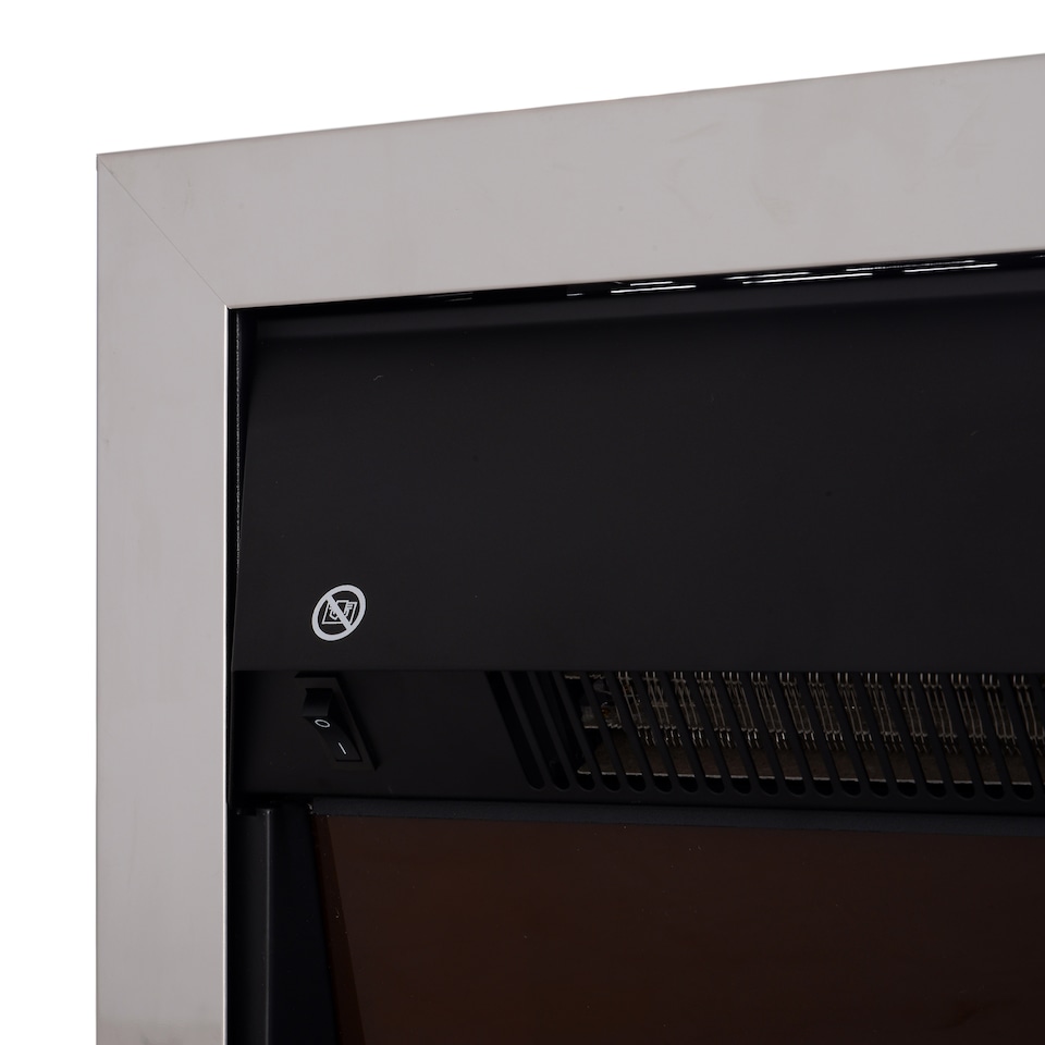 image 1 of HOMCOM Contemporary Electric Fireplace Coal Burning Flame Effect Inset Fire Place Space Heater Glass View LED Lighting with Remote Control, 1000W2000W, Silver