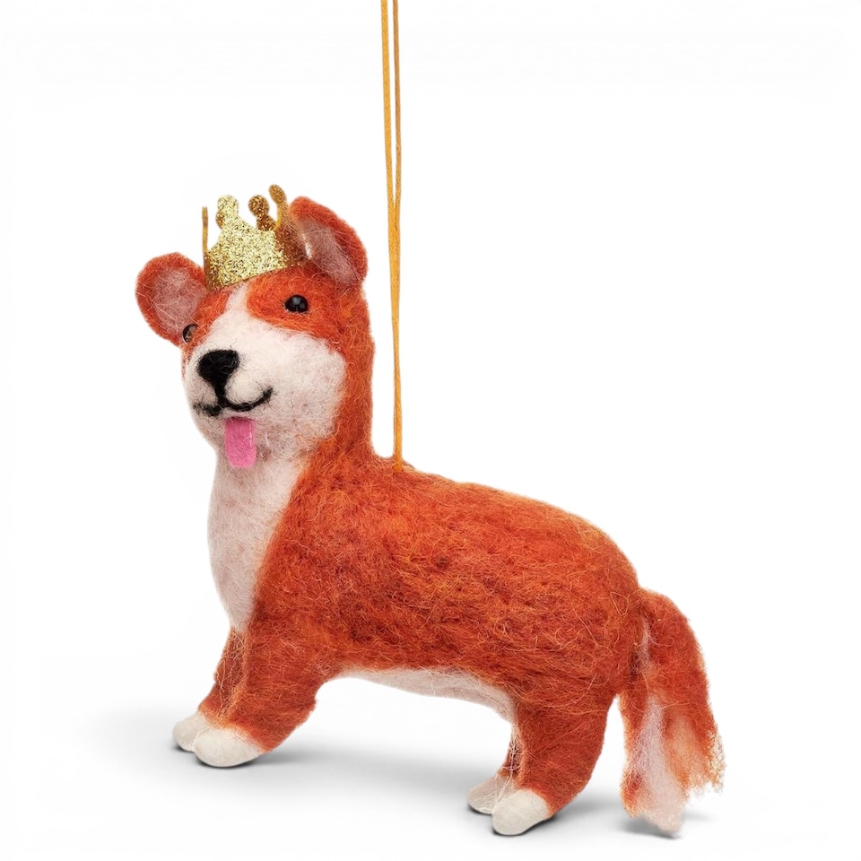 image 1 of Sass & Belle Christmas Felt Corgi with Crown Tree Decoration