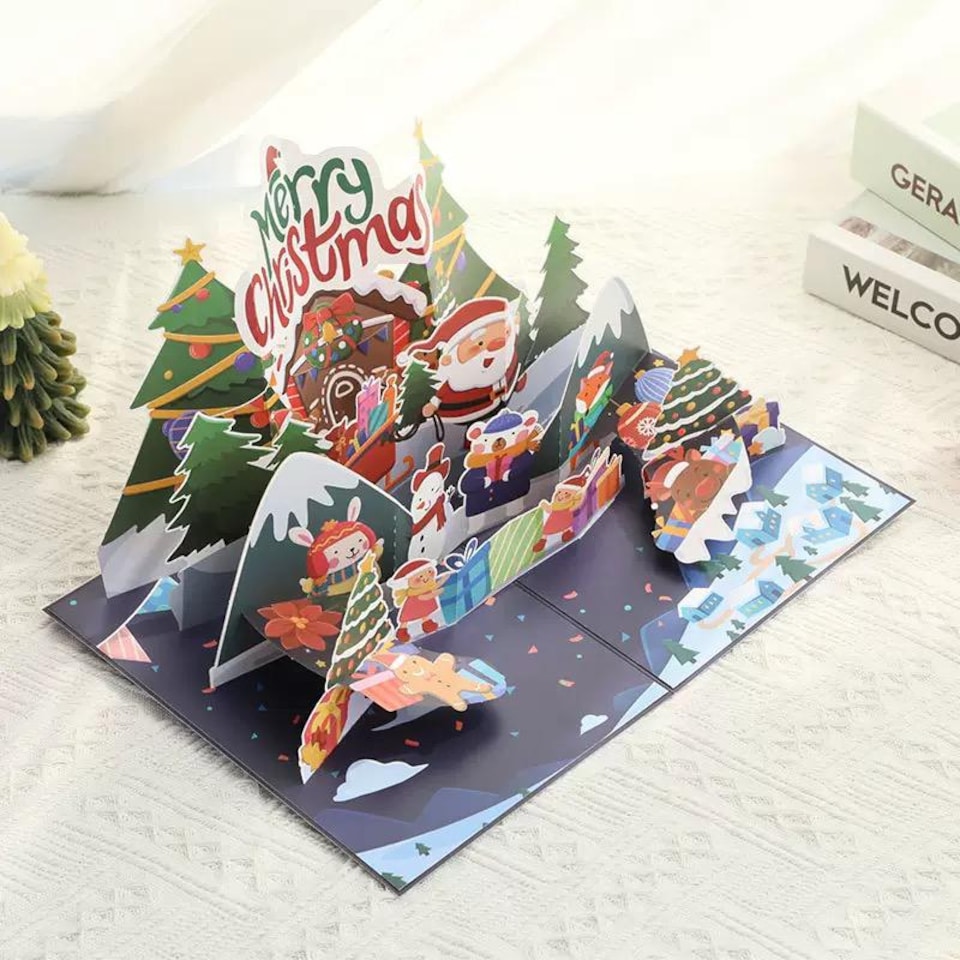 image 1 of Festive Fun Snowmen & Santa Scene 3D Pop Up Christmas Card