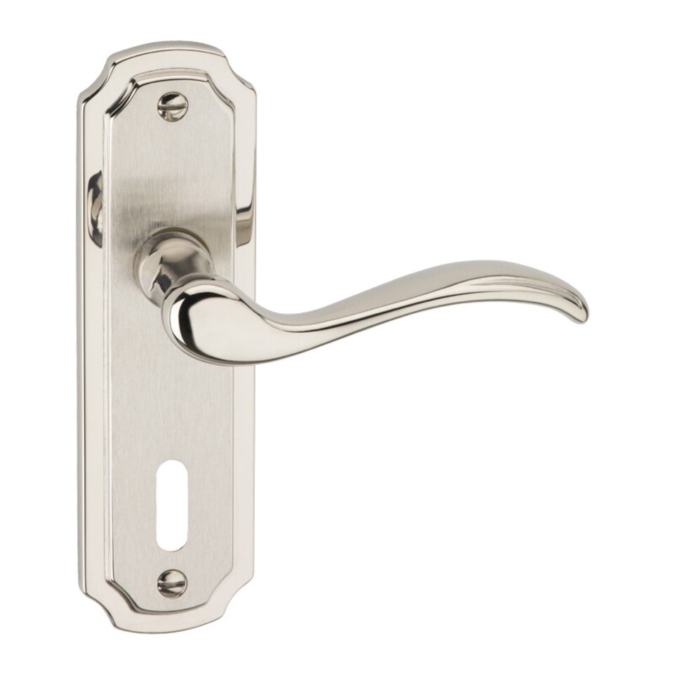 image 1 of Constance Metal Lever Latch Door Handles Set Rose Internal, External | Silver | 4x Satin Nickel Keyhole