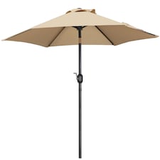 Yaheetech 230 cm Patio Umbrella with 6 Ribs Push Button Tilt and Crank-Tan