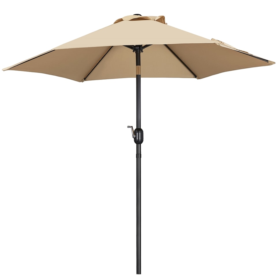image 1 of Yaheetech 230 cm Patio Umbrella with 6 Ribs Push Button Tilt and Crank-Tan