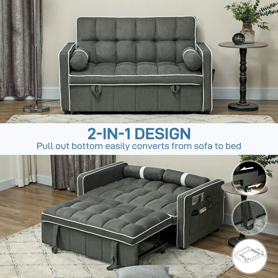 image 1 of HOMCOM 2 Seater Pull Out Sofa Bed Adjustable Backrest, Charcoal Grey Grey
