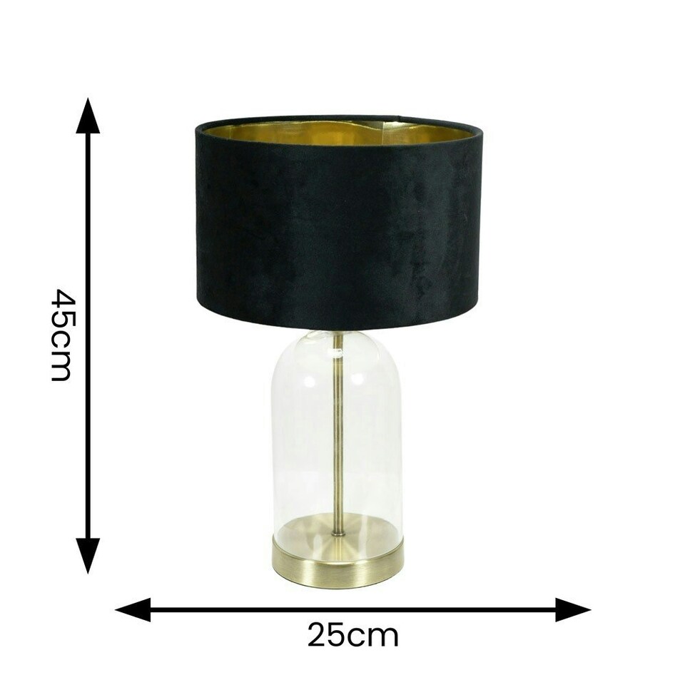 image 1 of ValueLights Jessy Glass with Gold Trim Table Lamp with Black Velvet with Gold Inner Lamp Shade and LED Bulb Black