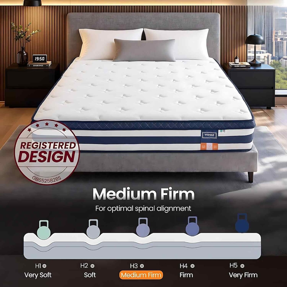 image 1 of King Sized Bed, Cooling Gel Memory Foam Pocket Spring Mattress, Medium Firm, Motion Isolation, Blue