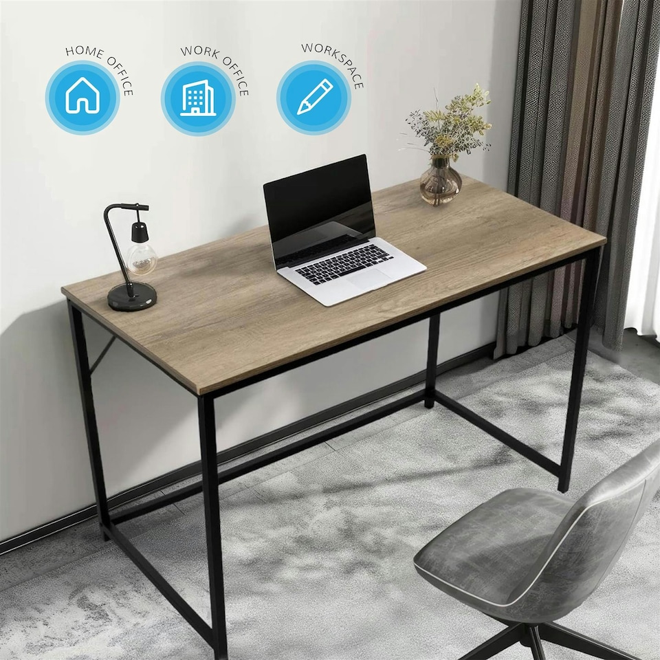 image 1 of Desk Computer PC Laptop Home Office Work desk 100cm, Study Light Brown Rustic Style Brown