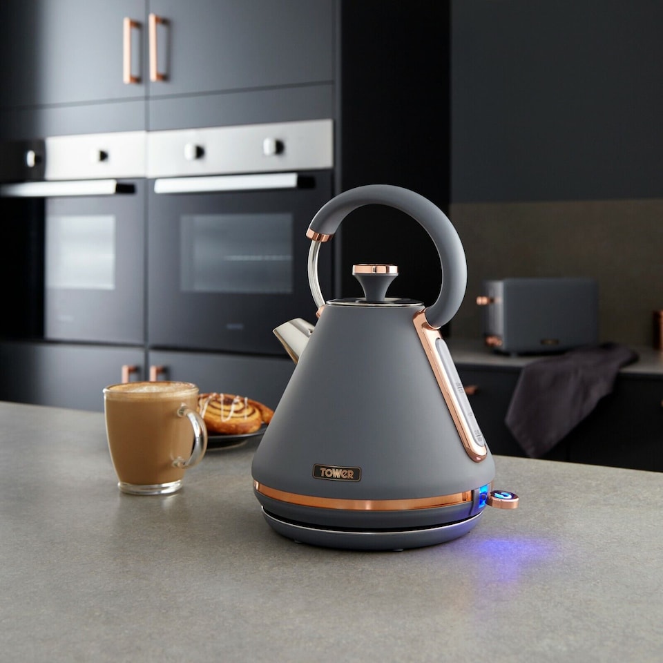 image 1 of Tower Grey & Rose Gold Pyramid Kettle Toaster Bread Bin & Canisters Set