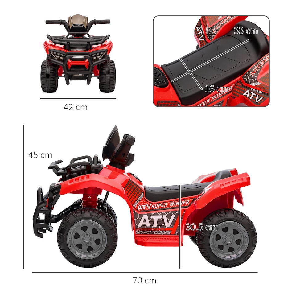 image 1 of HOMCOM 6V Kids Electric Ride on Car Toddlers Quad Bike All Terrain Vehicle Toy With Music for 18-36 months Red