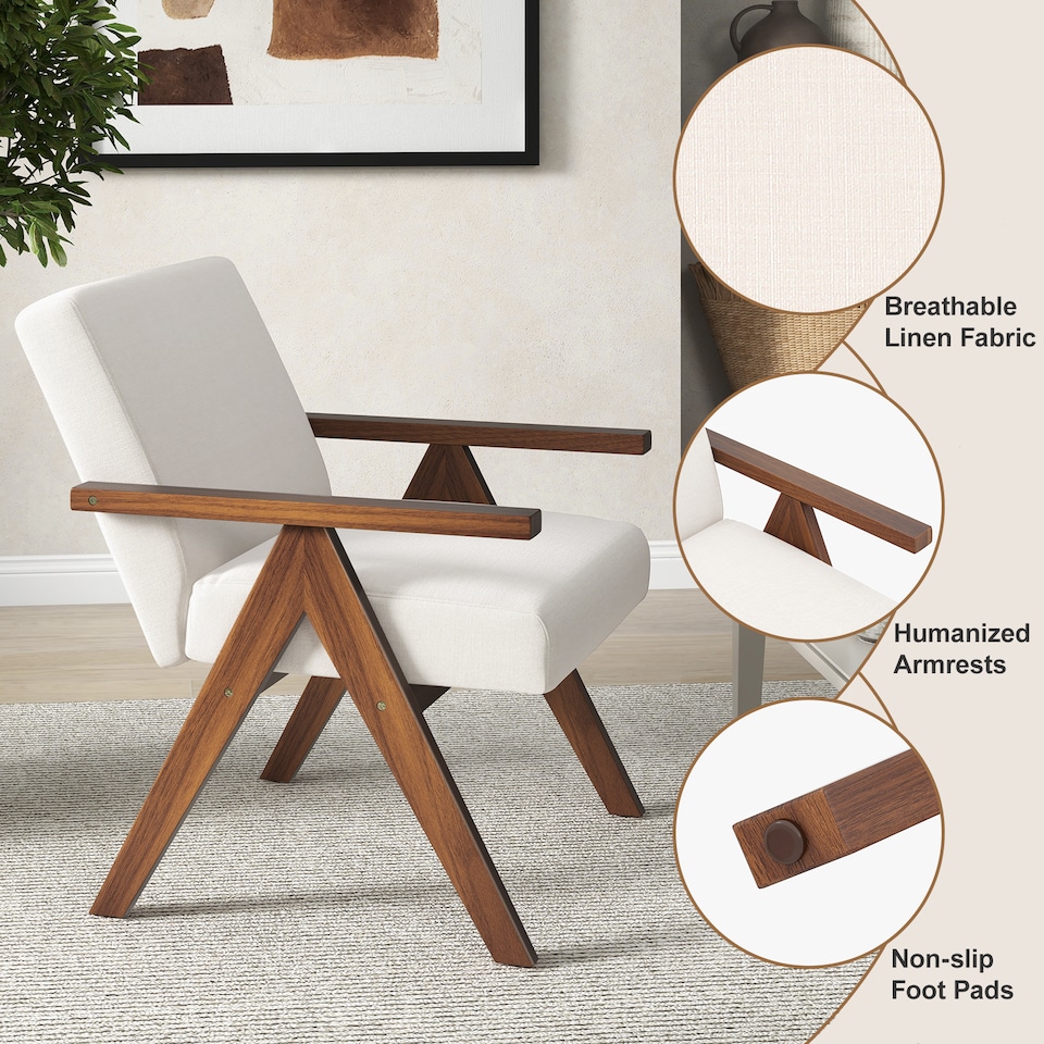 image 1 of COSTWAY Modern Accent Chair Linen Fabric Armchair w/ Soft Padded Cushion Beige