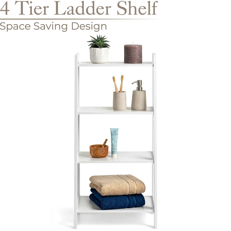 image 1 of Christow White Ladder Shelf Wooden 4 Tier Storage Unit Display Stand Bathroom