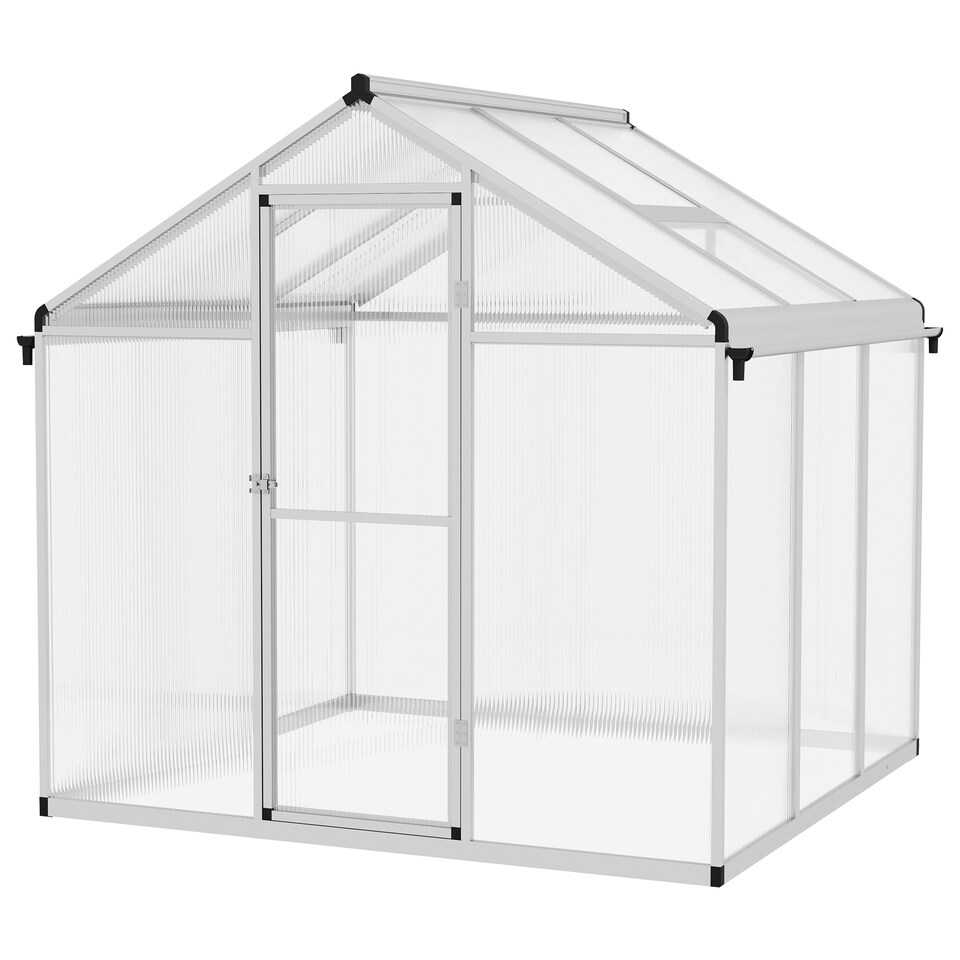 image 1 of Outsunny 6x6ft Aluminium Greenhouse with/ Door Window Galvanised Base PC Panel | Clear