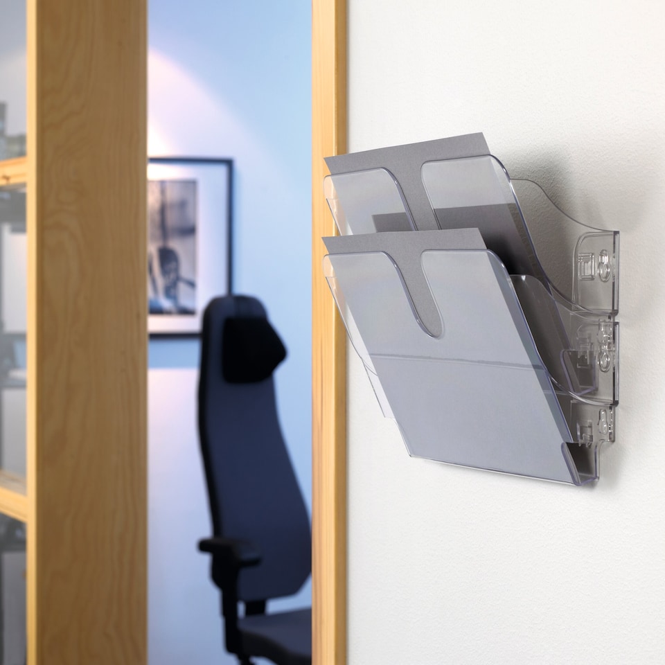 image 1 of Durable FLEXIPLUS 2 Wall Mounted Literature Tray | A4 Landscape Holder | Clear | Clear