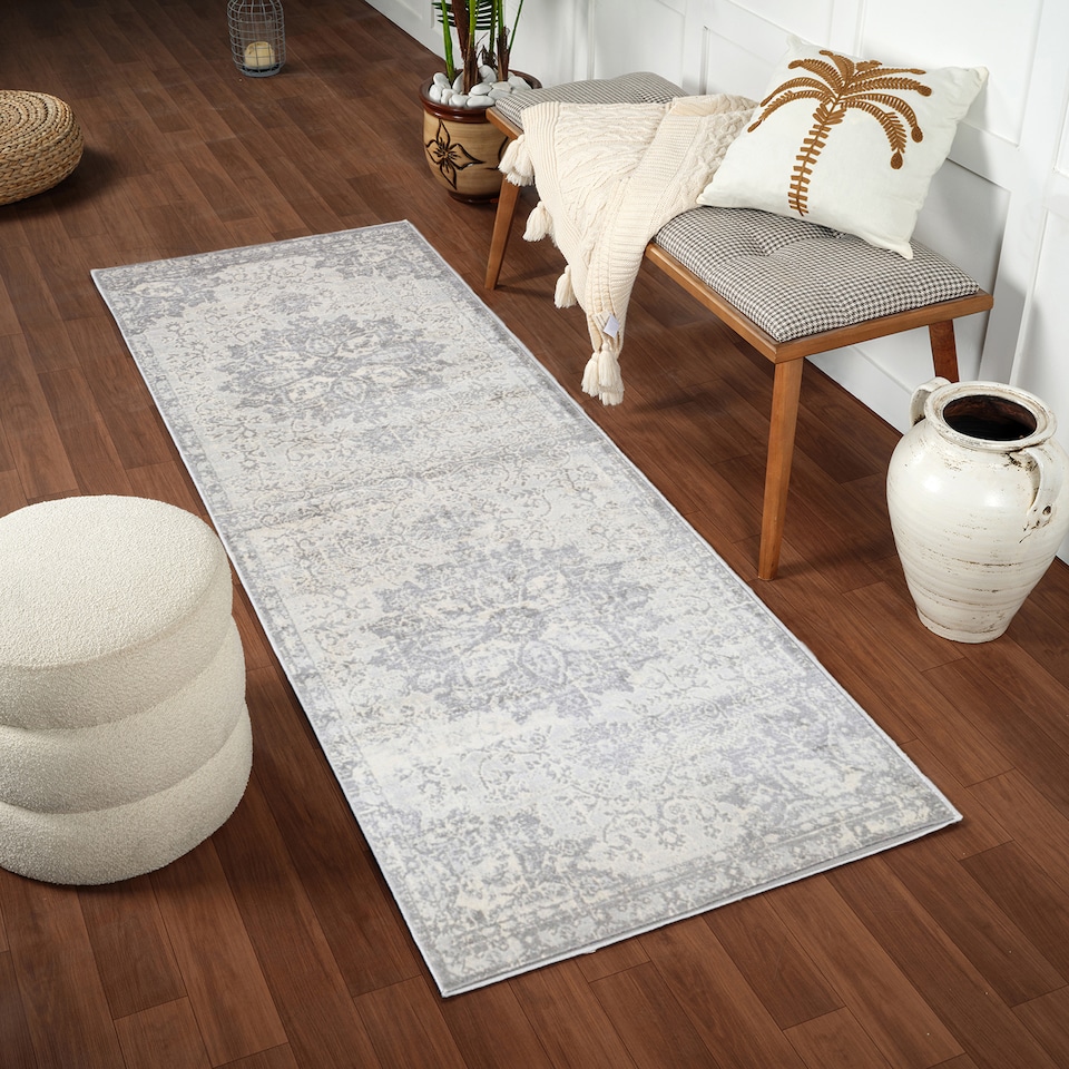 image 1 of LIVABLISS Monaco-Vintage Traditional Boho Rug 80 x 220 cm | Grey Ivory cream