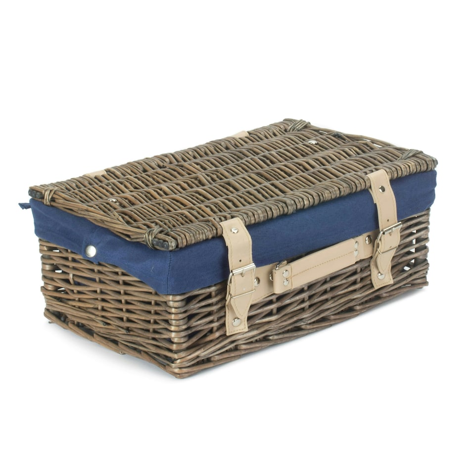 image 1 of 36cm Antique Wash Wicker Picnic Basket with Lining Blue | Blue | One Size