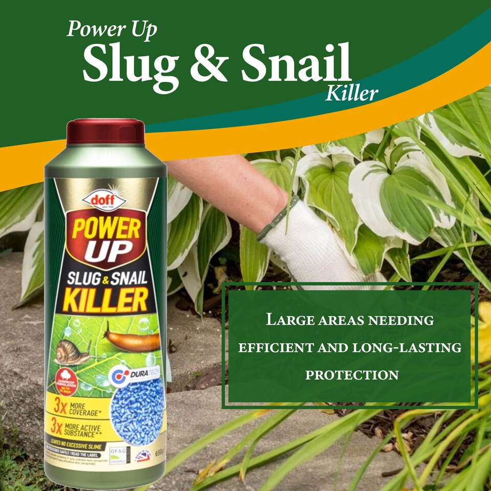 image 1 of Doff Power Up 650g Slug and Snail Killer 3 Times More Coverage Ferric Phosphate Formula Controls Slugs and Snails Easy to Use