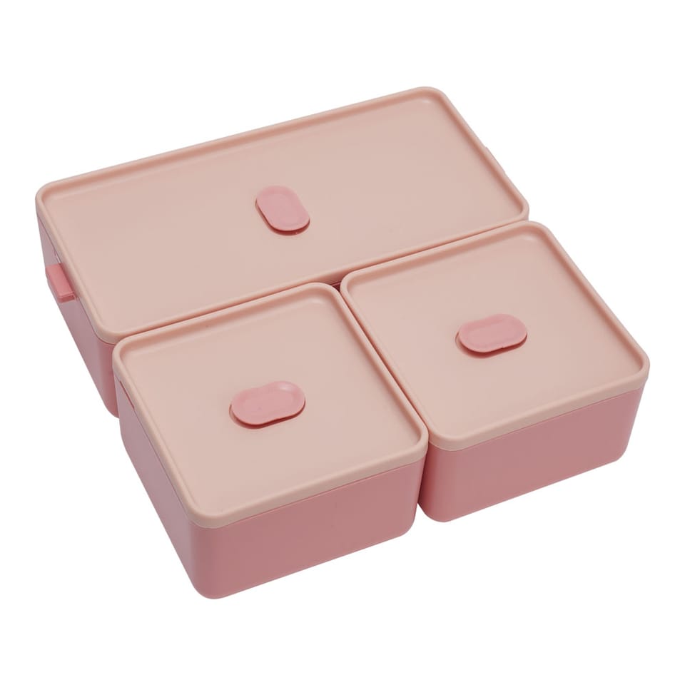 image 1 of Living and Home Dual-Layer Plastic Bento Lunch Box with Cutlery | Pink