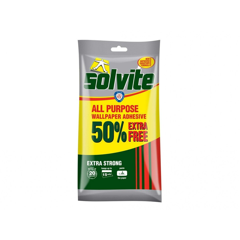 Solvite All Purpose Extra Strong Wallpaper Paste - Multi Colour - 10 Roll with 50% Free