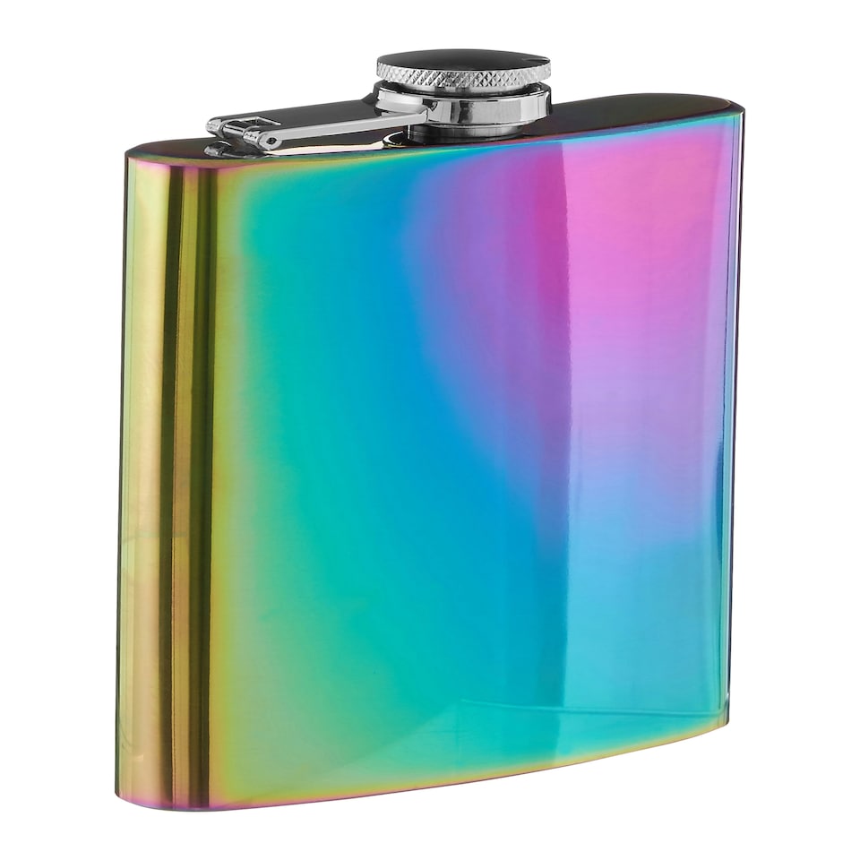 image 1 of Interiors by Premier Oil Slick Hip Flask, Trendy 5oz Stainless Steel Flask With Iridescent Finish And Secure Screw Cap,