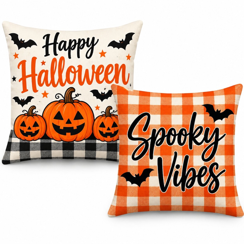 image 1 of Covers&All Halloween Decorative Square Throw Pillow Set of 2 with Inserts & Covers Accent Pillows for Sofa, Couch & Home Décor, Square 16 in x 16 in