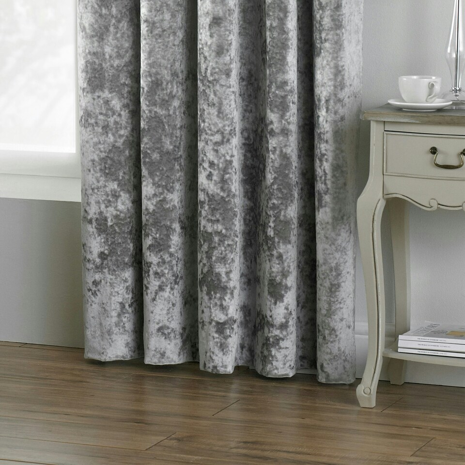 image 1 of Paoletti Verona Crushed Velvet Silver Eyelet Curtains 229 x 137cm