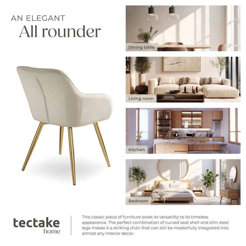 image 1 of Chair Marilyn with Velvet Cover, Gold Steel Legs and Plush Padding | Cream | cream/gold | One Size | 1