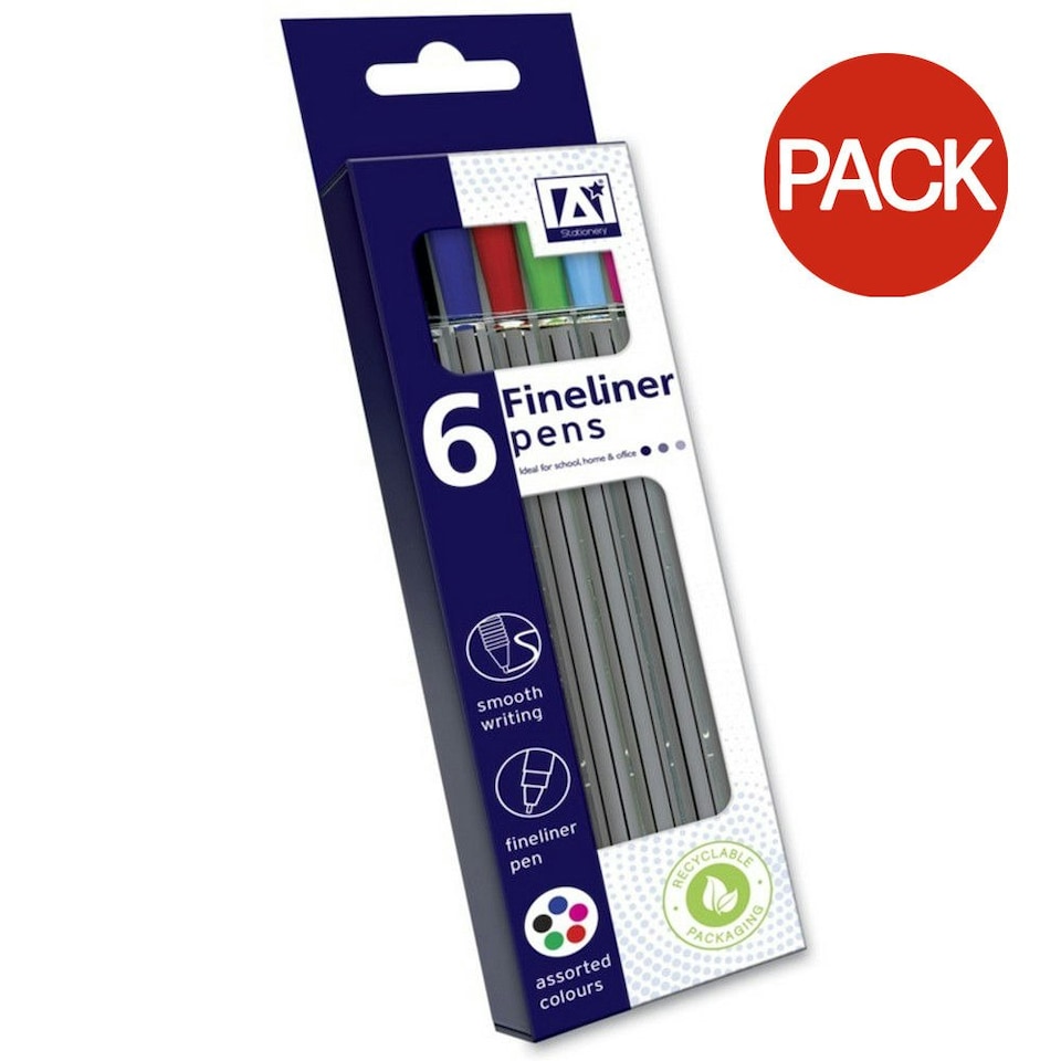 image 1 of A Star Fineliner Pens (Pack Of 6) - Multicoloured - 1 x 20 x 8cm