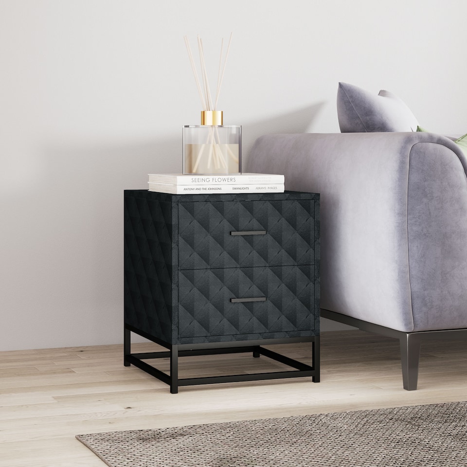 image 1 of HOMCOM Bedside Table Set of 2, Nightstand with 2 Drawers, Steel Legs, Black | Black