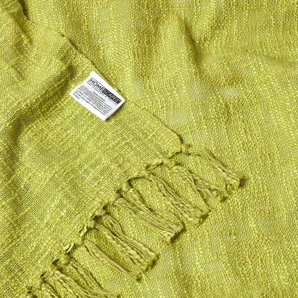image 1 of Homescapes Nirvana Slub Cotton Lime Green Throw - 225 x 255 cm Green