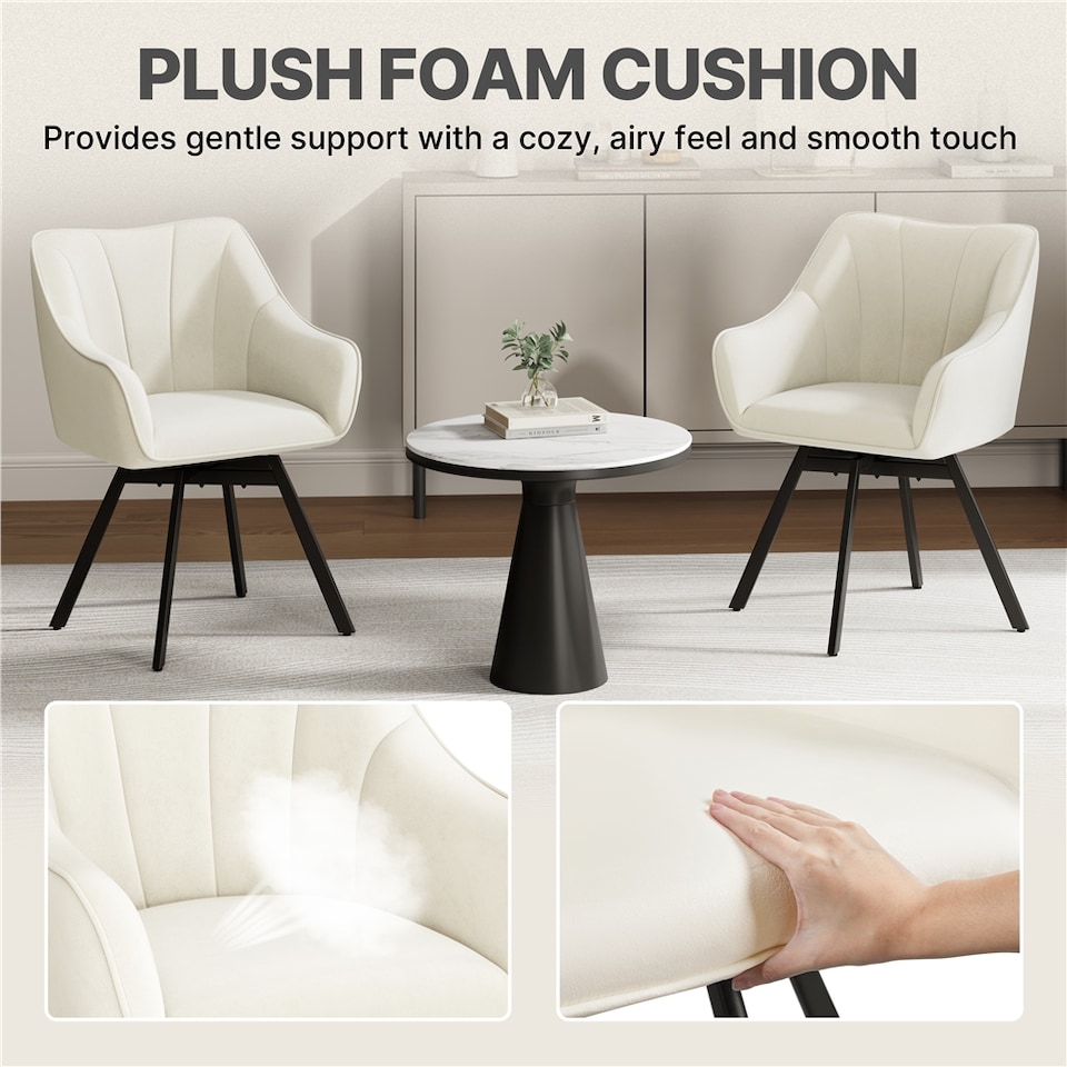 image 1 of Yaheetech Swive Velvet Dining Chair with Backrest and Armrests | White | Beige | One Size