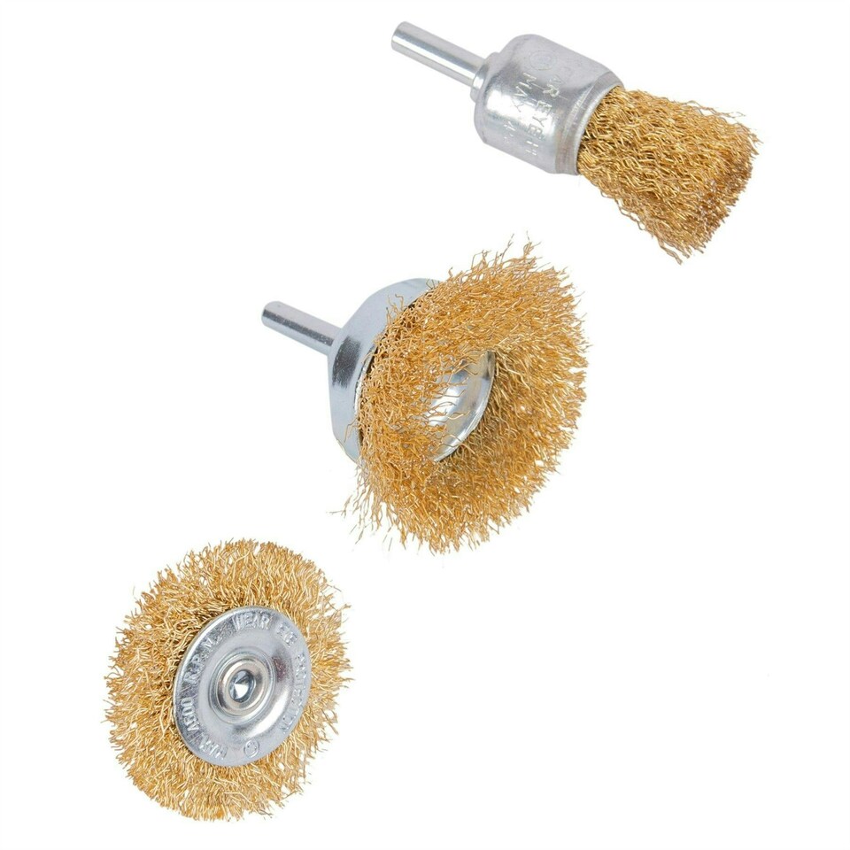 Blackspur 3pc Brass-Plated Wire Cup Brush Set