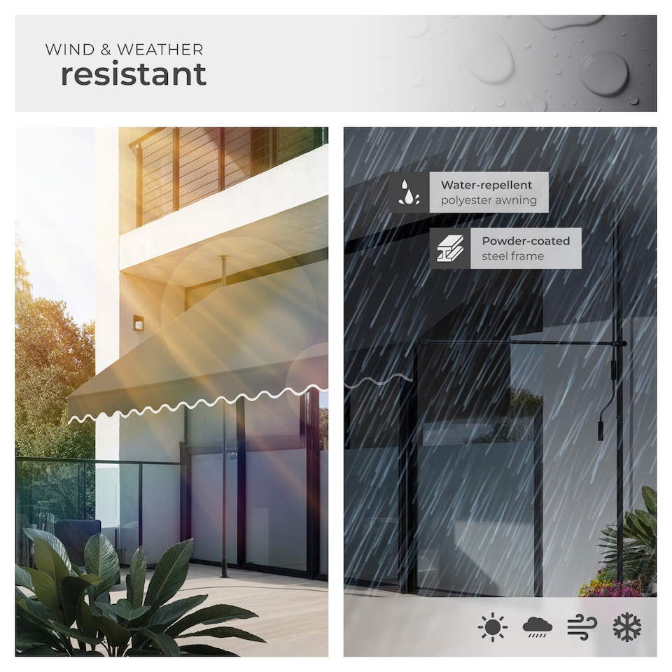 image 1 of Awning with hand crank - pressure fitted , height adjustable | Black | black/grey | 400 x 180 cm | 1