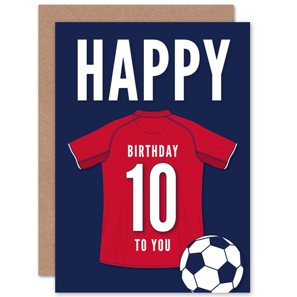 image 1 of Football Strip Kit Dark Red Top On 10 Year old Kids 10th Birthday Card