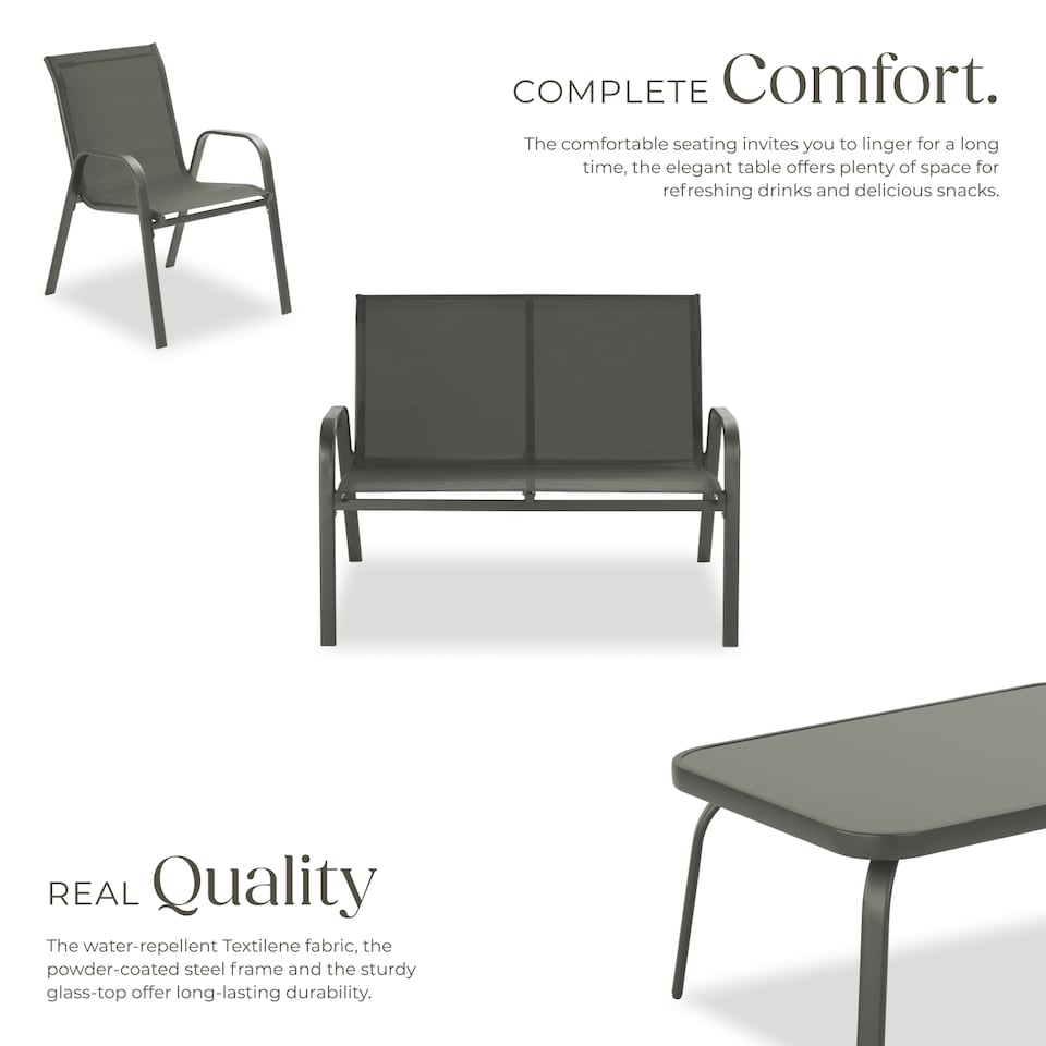 image 1 of Garden Furniture Set Nora - up to 4 people, textilene fabric, weather-resistant | Grey | anthracite | 70 x 111 x 83 cm | 1