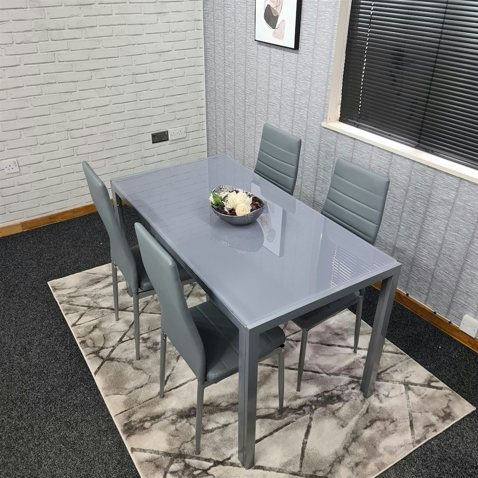 image 1 of kitchen Dining table and 4 grey leather chairs kitchen dining room furniture Grey