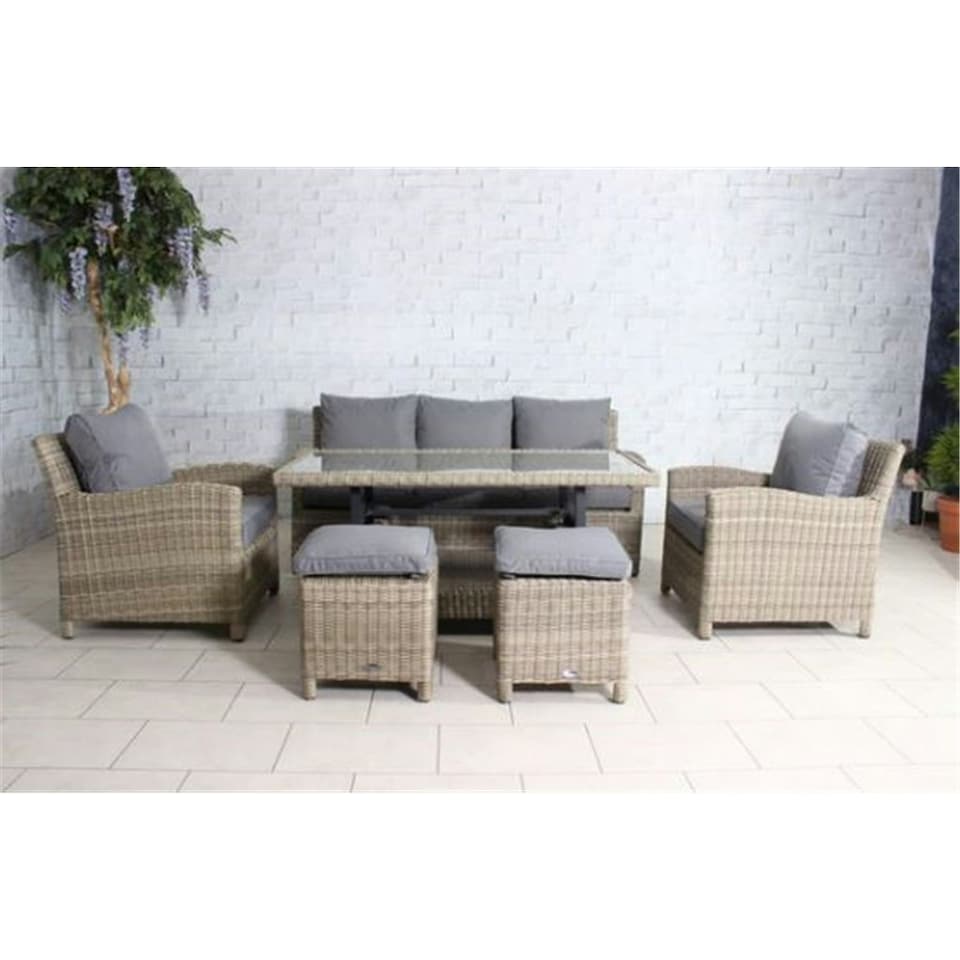 image 1 of 7 Seater Garden Furniture Set - 6 Piece - Deluxe Rattan Sofa Dining Set with Adjustable Height Table, 3 Seat Sofa and 2 Armchairs