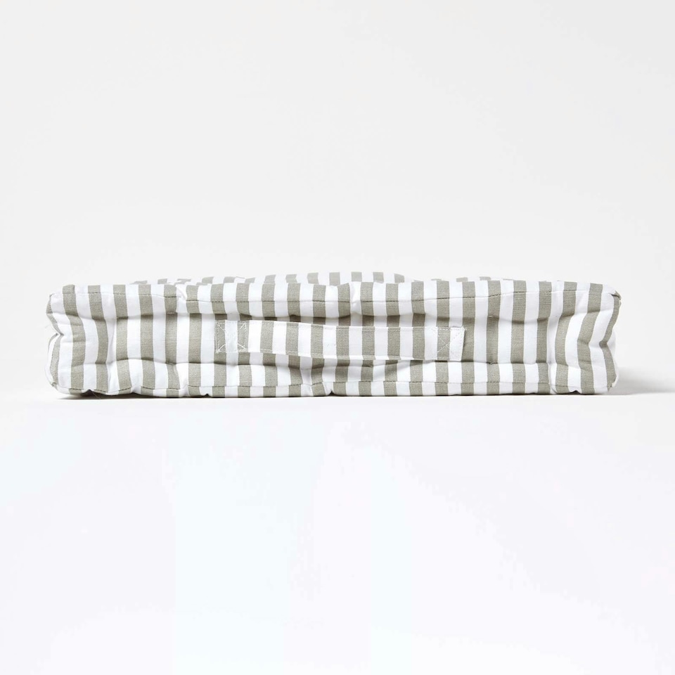 image 1 of Homescapes Cotton Light Grey Thin Stripe Floor Cushion - 40 x 40 cm | Grey | Light Grey | 40 x 40 cm