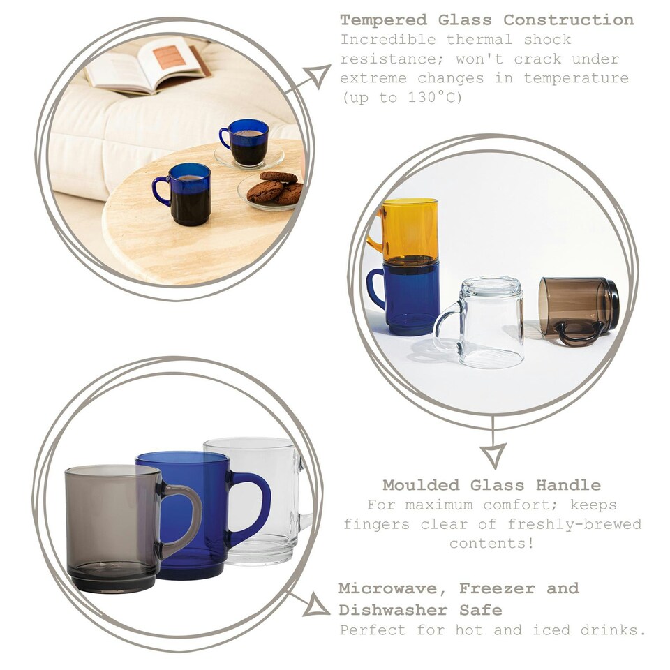 image 1 of Duralex Versailles Glass Coffee Mugs - 260ml - Saphir - Pack of 6 Blue