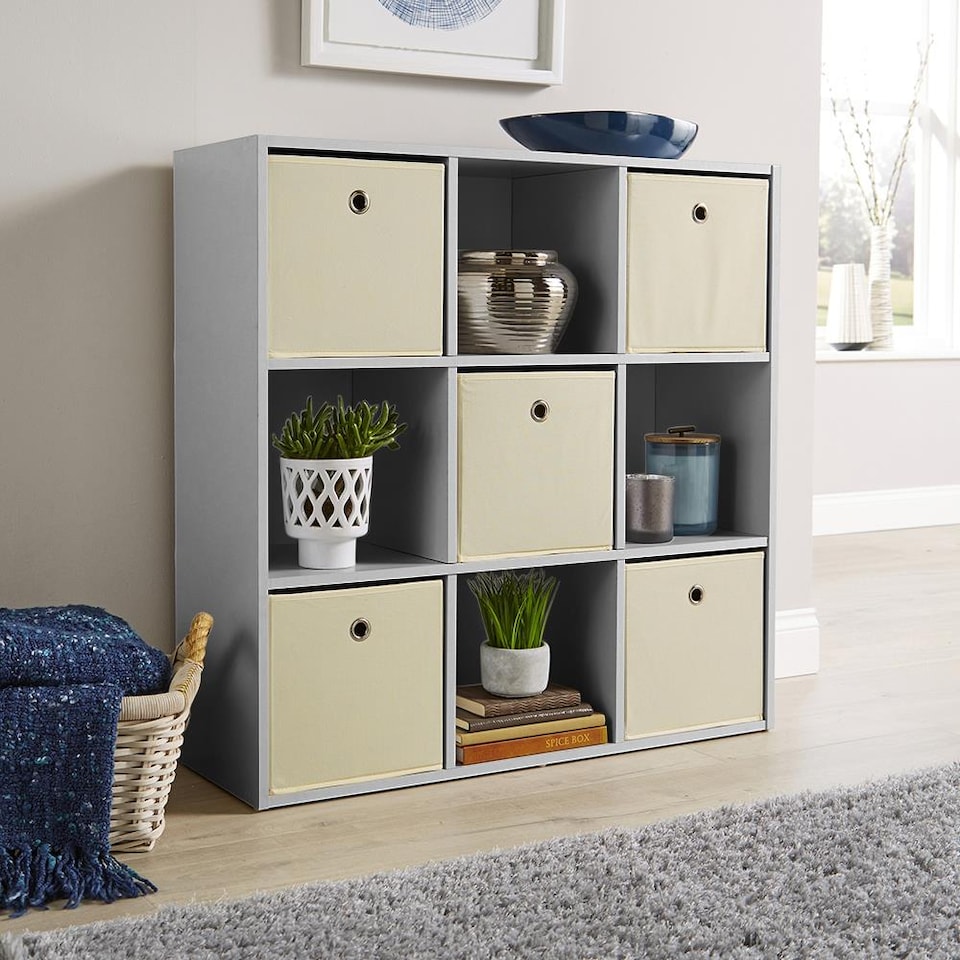 image 1 of Storage Cube 9 Shelf Bookcase Wooden Display Unit Organiser | Grey