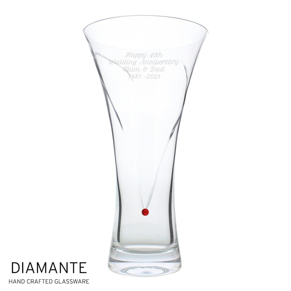 image 1 of Personalised Large Hand Cut Ruby Diamante Heart Vase Clear