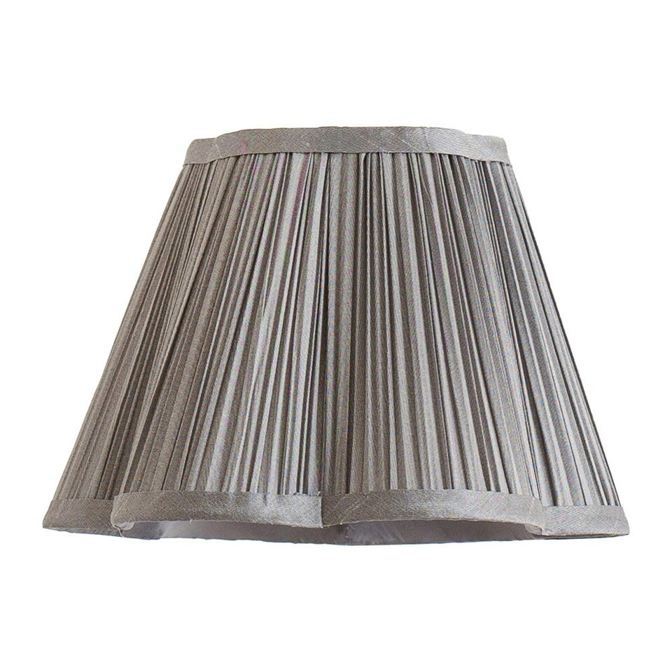 image 1 of ValueLights Loralei Dark Grey Small Pleated Faux Silk Scallop Easy Fit Lamp Shade with Bulb