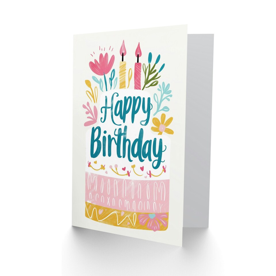 image 1 of Flowers Candles Floral Cake Illustration For Her Birthday Card