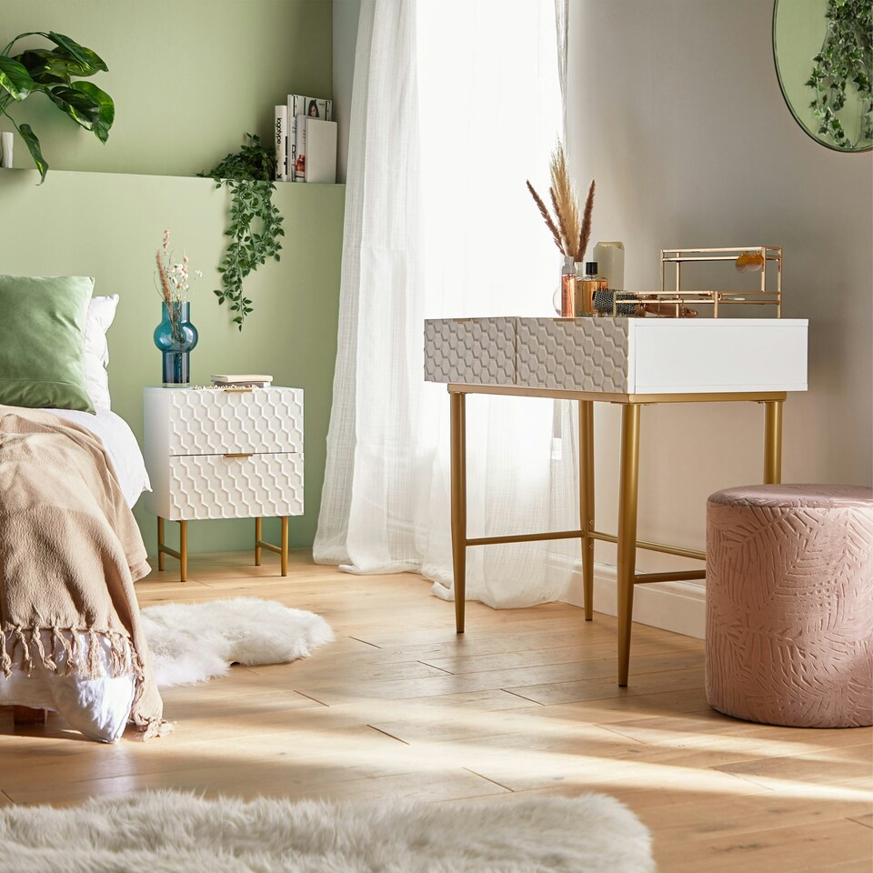 image 1 of BTFY Honeycomb Design Dressing Table with 2 Drawers White