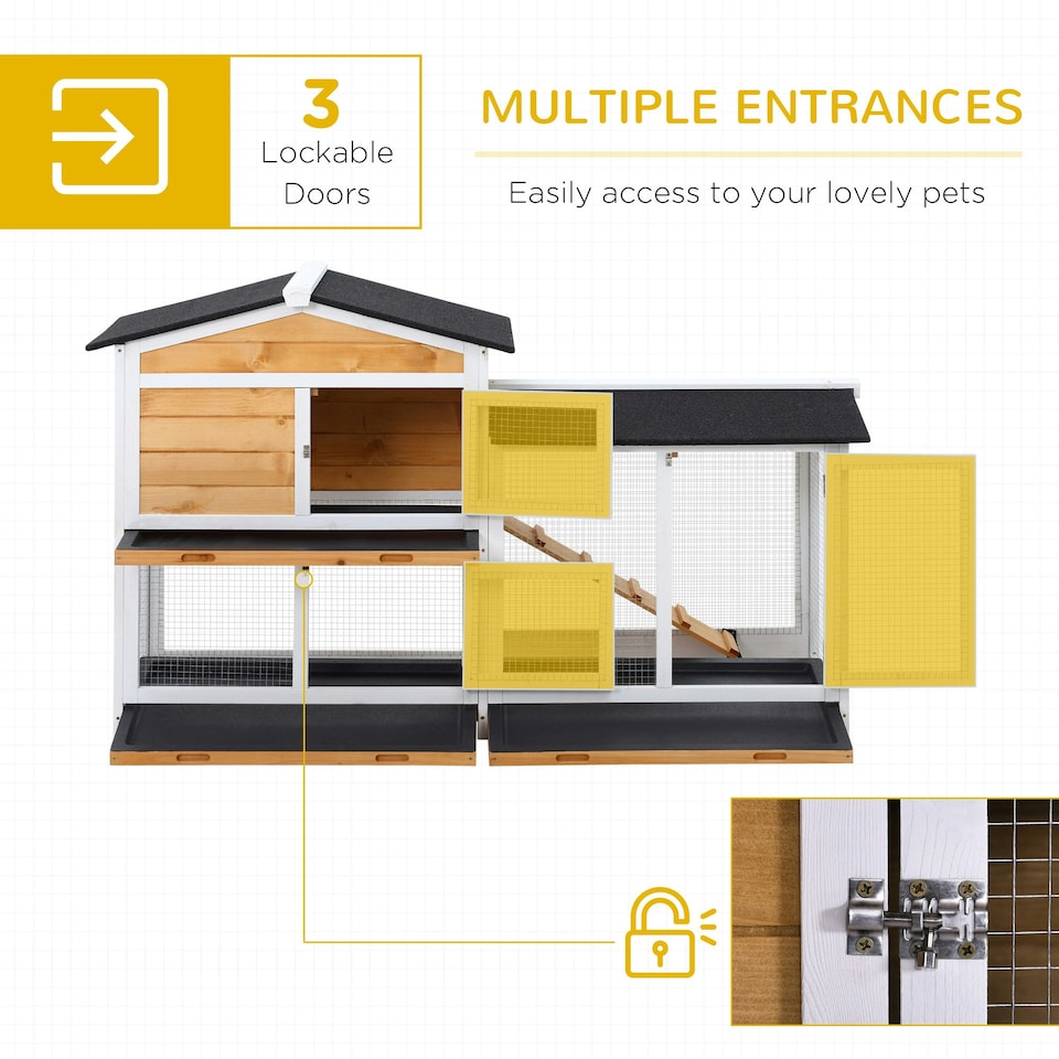 image 1 of PawHut Rabbit Hutch, Guinea Pig Hutch Wooden 2-Tier Cage w/Run, Yellow