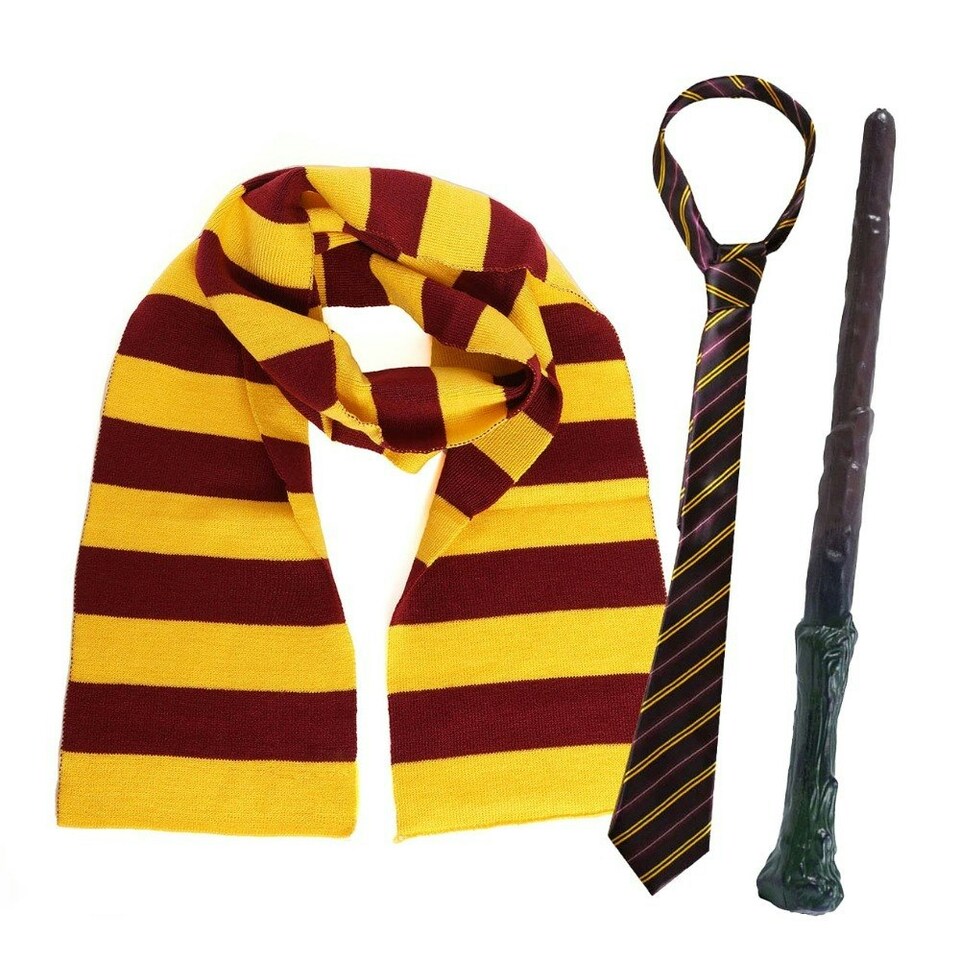 image 1 of Maroon & Gold Wizard Set - Scarf, Tie & Wand Gold | One Size