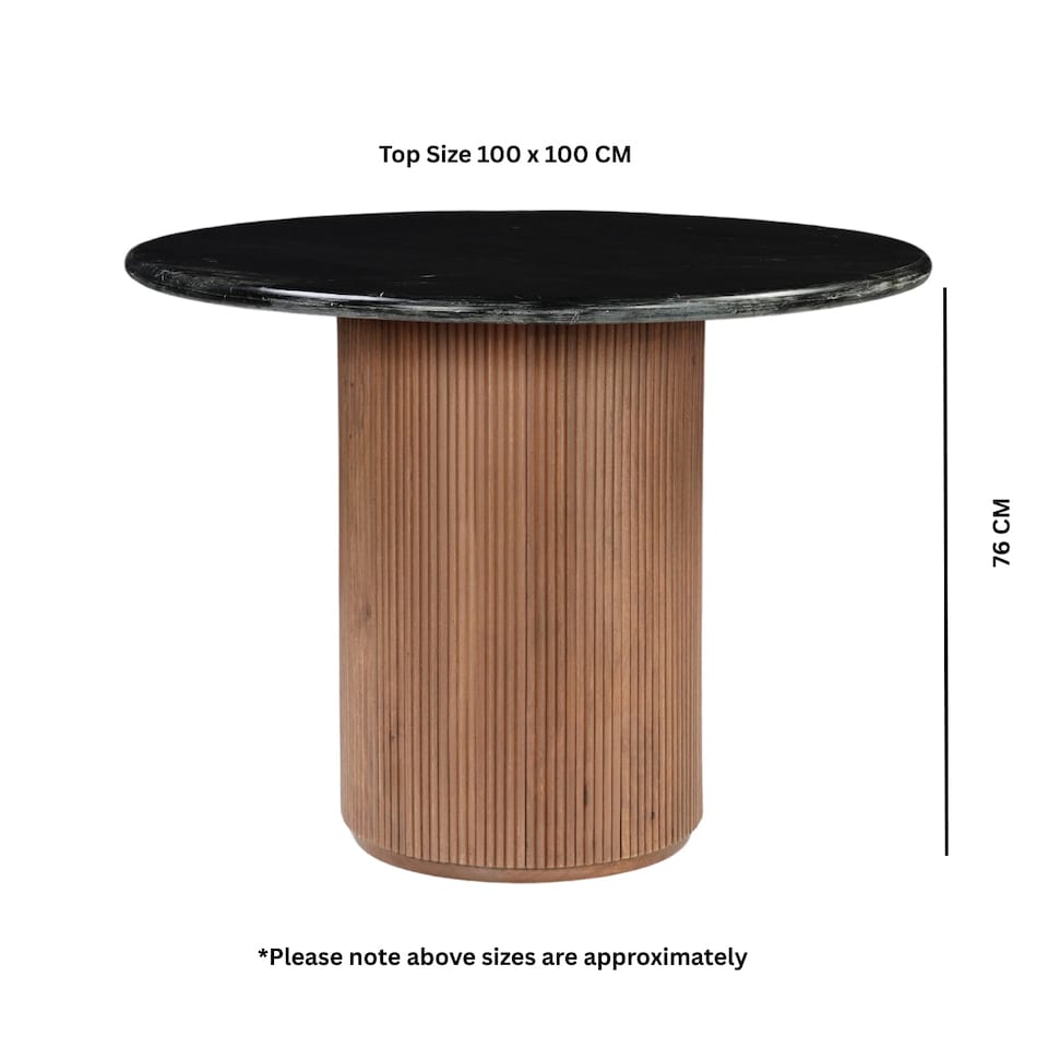 image 1 of Luxor Round Black Marble Top with Wood Pedestal Dining Table